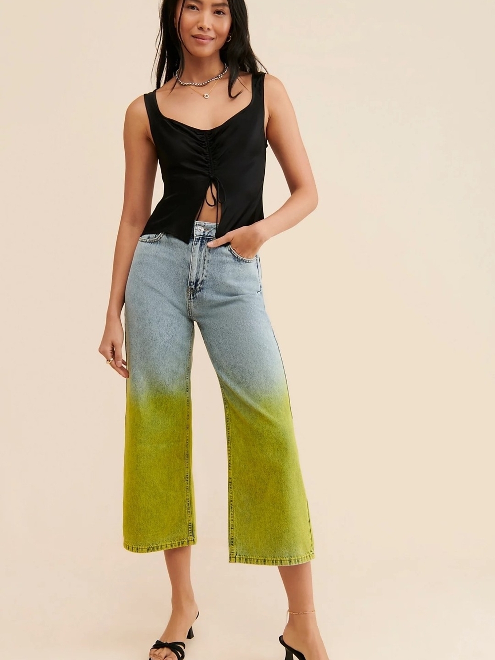 NWT Free People Nocturne Ombre Denim Gradient Wide Leg Jean Pants Size S